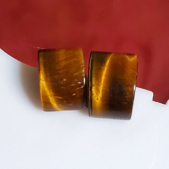 Tiger's Eye Dome Stud Earrings Artisan Elegant NWT - Picture 2 of 3